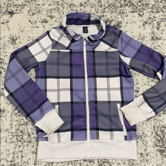 Empyre light jacket zip up sweatshirt plaid purple size M - Picture 1 of 16